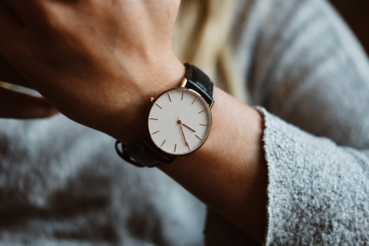 A mechanical watch on a wrist, worn as part of an everyday life